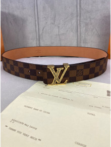 Louis Vuitton Damier Ebene Canvas Belt 40mm with Gold Striped LV Buckle 2020