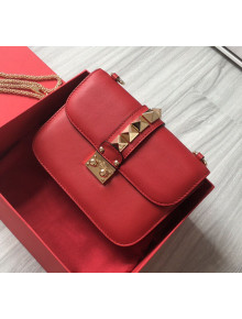 Valentino Small Chain Box Shoulder Bag in Calfskin Red 2019