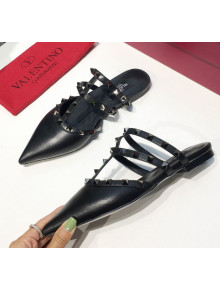 Valentino Flat Rockstud Mule Sandal Black 2019