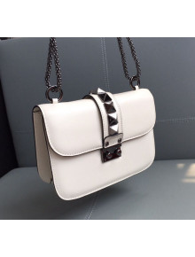 Valentino Small Chain Box Shoulder Bag in Calfskin White/Silver Grey 2019
