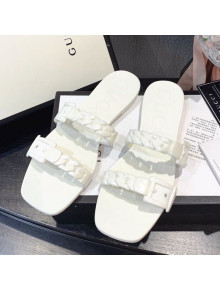 Gucci PVC Chain Flat Slide Sandals White 2021