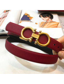 Ferragamo Double Reversible Grainy Calfskin Leather 2.5cm Belt with Metal Pearls Buckle Burgundy 2019 