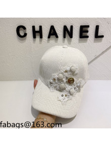 Chanel Lace Pearl Baseball Hat White 2021 110578