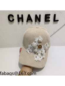Chanel Lace Pearl Baseball Hat Beige 2021 110577
