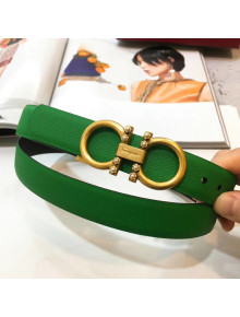 Ferragamo Double Reversible Grainy Calfskin Leather 2.5cm Belt with Metal Pearls Buckle Green 2019 