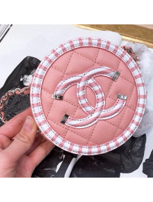 Chanel Striped Grained Calfskin Round Clutch with Chain A81599 Pink 2019