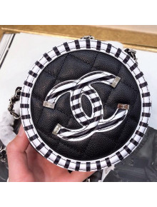 Chanel Striped Grained Calfskin Round Clutch with Chain A81599 Black 2019