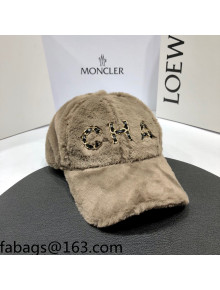 Chanel Rabbit Fur Baseball Hat Taupe Grey 2021 110580