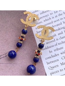 Chanel Vintage Textured Pearl Earrings Blue/White/Gold 2019