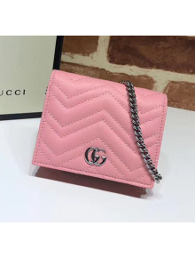 Gucci GG Marmont Matelassé Card Case Wallet With Chain 625693 Pastel Pink 2020
