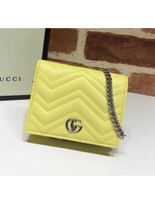 Gucci GG Marmont Matelassé Card Case Wallet With Chain 625693 Pastel Yellow 2020