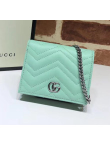 Gucci GG Marmont Matelassé Card Case Wallet With Chain 625693 Pastel Green 2020