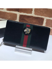 Gucci Leather Rajah Zip Around  Wallet 573791 Black