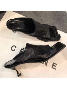 Bottega Veneta Lambskin Square Mules Sandals with Curved Heel 55mm Black 2020