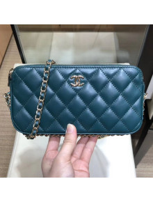 Chanel Quilted Lambskin Double Clutch with Chain AP0738 Blue 2019