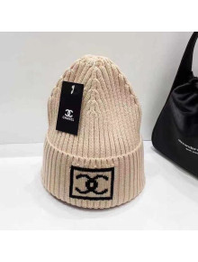Chanel Wool Knit Hat with Square CC Beige 2021