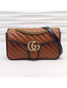 Gucci GG Diagonal Marmont Small Shoulder Bag ‎443497 Cognac/Black 2019