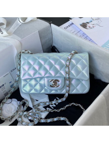 Chanel Iridescent Lambskin Classic Mini Flap A01116 Bag Blue 2021
