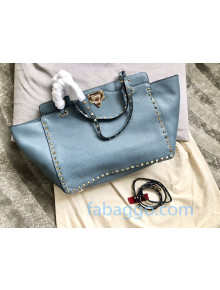 Valentino Grained Calfskin Rockstud Medium Tote Bag 1083 Blue 2020