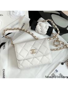 Chanel Lambskin Flap Card Holder With Camellia White Spring-Summer 2021