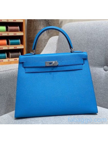 Hermes Kelly 25/28/32cm Bag in Original Epsom Leather Blue/Silver Hardware 2020  (Half-Handmand) 