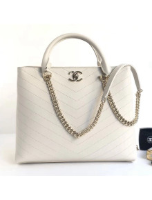 Chanel Coco Chevron Calfskin Large Shopping Bag A57553 White 2018