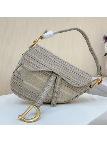 Dior Medium Saddle Bag in Multicolor Stripes Embroidery 2021