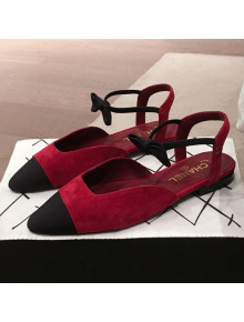 Chanel Suede Flat Mary Janes Slingback with Bow G36361 Burgundy 2020