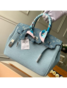 Louis Vuitton x Supreme Denim Humble Travel Birkin 30cm Top Handle Bag M48888 Denim Blue 2019