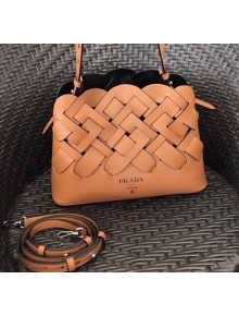 Prada Leather Prada Tress Handbag 1BA290 Brown 2020(Top Quality)