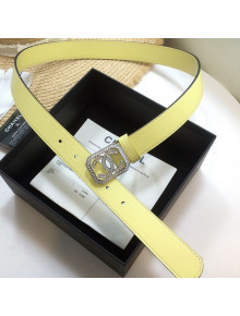 Chanel Leather Belt 30mm with Framed Crystal CC Buckle Yellow 2020