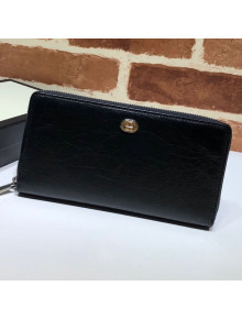 Gucci Vintage Leather Long Zip Around Wallet with Interlocking G ‎575988 Black 2019