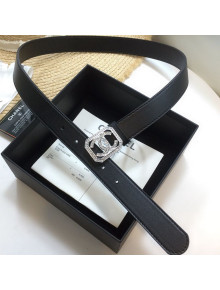 Chanel Leather Belt 30mm with Framed Crystal CC Buckle Black 2020