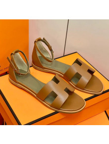 Hermes Santorini Sandal in Smooth Swift Calfskin Brown 2021(Handmand)