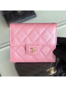Chanel Iridescent Quilted Grained Calfskin Classic Small Flap Wallet A82288 Pink