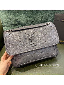 Saint Laurent Niki Medium Bag in Crinkled Vintage Leather 633158 Dark Grey 2021