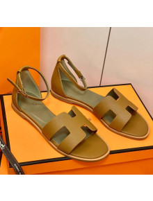 Hermes Santorini Sandal in Grainy Epsom Calfskin Brown 2021(Handmand)