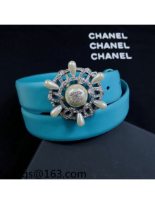 Chanel Calf Leather Belt 3cm with Circle Buckle Blue 2021 110836