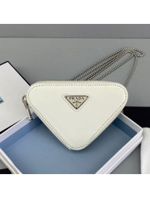 Prada Brushed Leather Mini Pouch with Chain White 2021