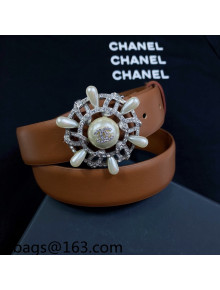 Chanel Calf Leather Belt 3cm with Circle Buckle Brown 2021 110838