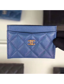 Chanel Iridescent Quilted Grained Calfskin Small Card Holder Blue