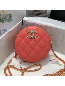 Chanel Quilted Lambskin Round Clutch with Chain and Colored Crystal CC Charm AP1944 Coral Pink 2020