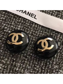 Chanel CC Round Stud Clip-on Earrings Black 2019