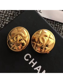 Chanel Quilted Metal CC Round Stud Clip-on Earrings Black 2019