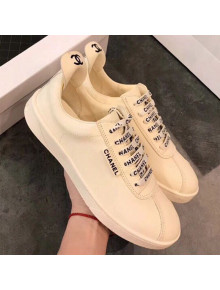 Chanel Smooth Calfskin Logo Lace Sneakers G34811 Light Yellow 2019 