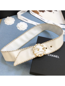 Chanel White Lambskin Belt 50mm with Framed Buckle and Chain Charm 2020