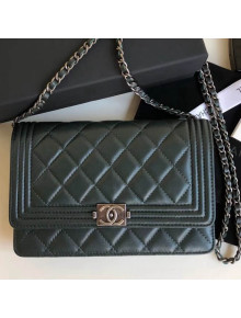 Chanel Lambskin Boy Chanel Wallet on Chain WOC Bag Green(Aged silver-tone Metal)
