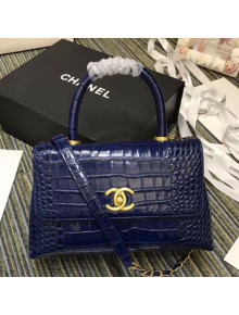 Chanel Crocodile Embossed Leather Flap Top Handle Bag A93050 Blue 2019