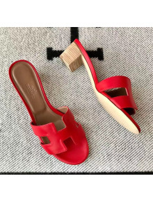 Hermes Oasis Sandal in Smooth Calfskin With 5cm Heel Red 01 2021