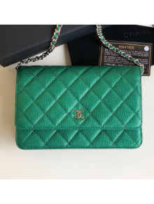 Chanel Pearly Lustre Quilted Grained Calfskin Wallet on Chain WOC Green 2019